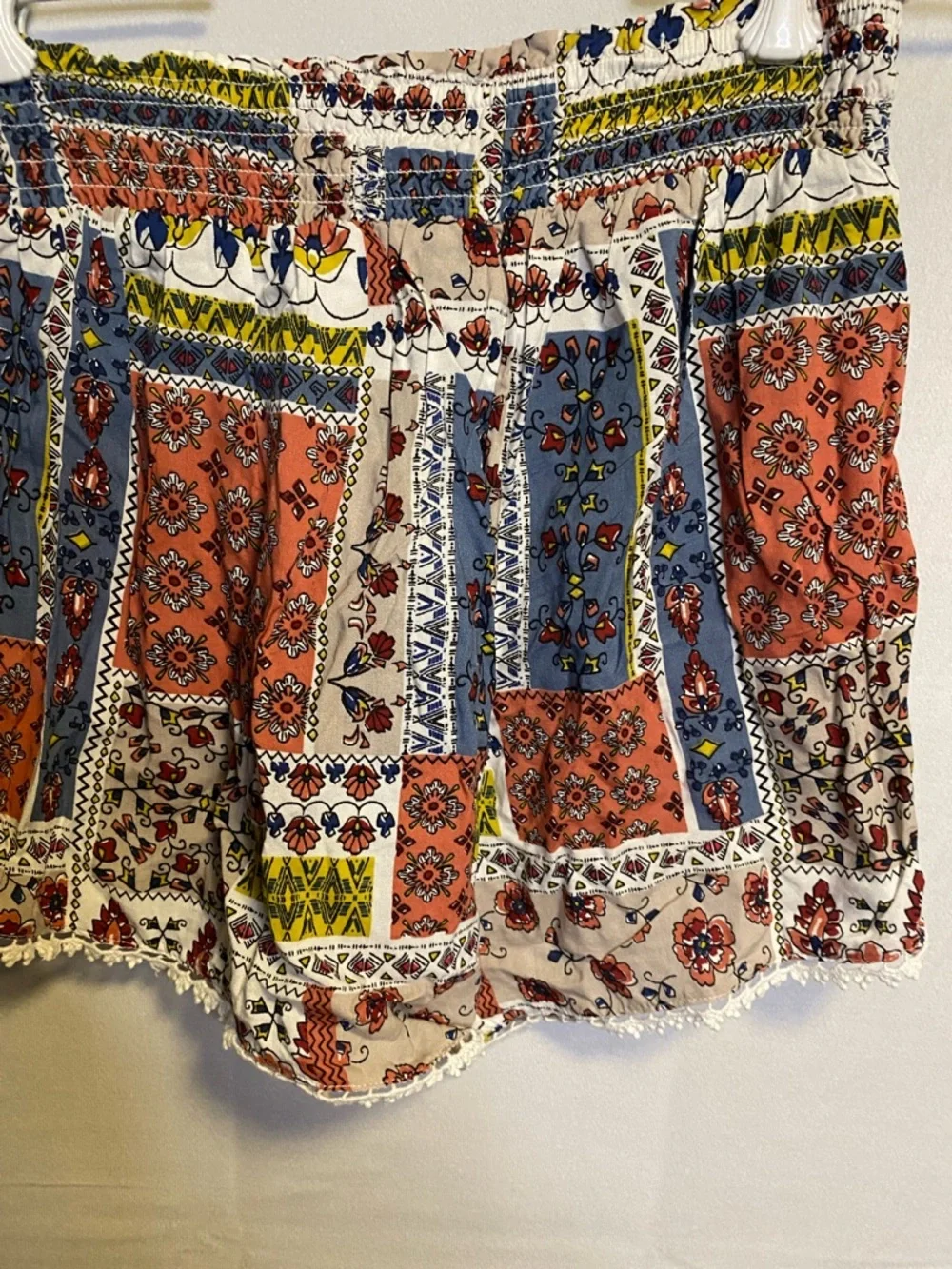 Primark Patchwork Floral High Waist Shorts - Red, Blue, Cream - Picture 5 of 6